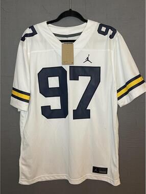 Jordan Michigan Wolverines Aidan Hutchinson #97 Jersey White Size L New